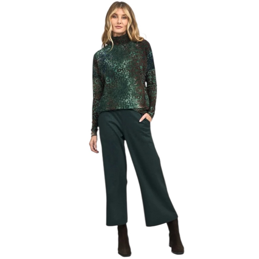 Alembika Folklore Easy Pants Forest Green Wide Leg Cropped Size 7 US 18-20 NWT